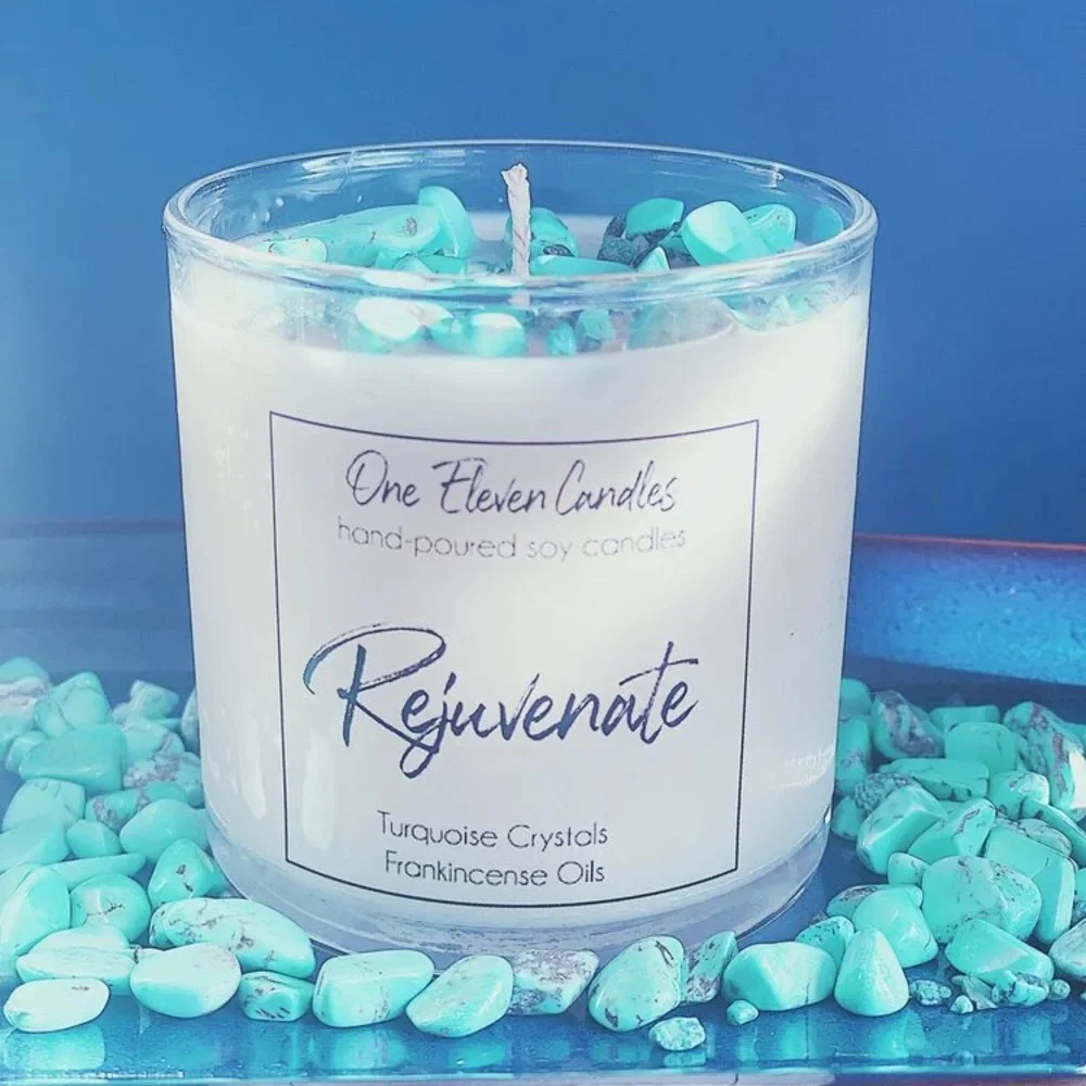 One Eleven Candle Crystal Soy Turquoise Stones Gems new